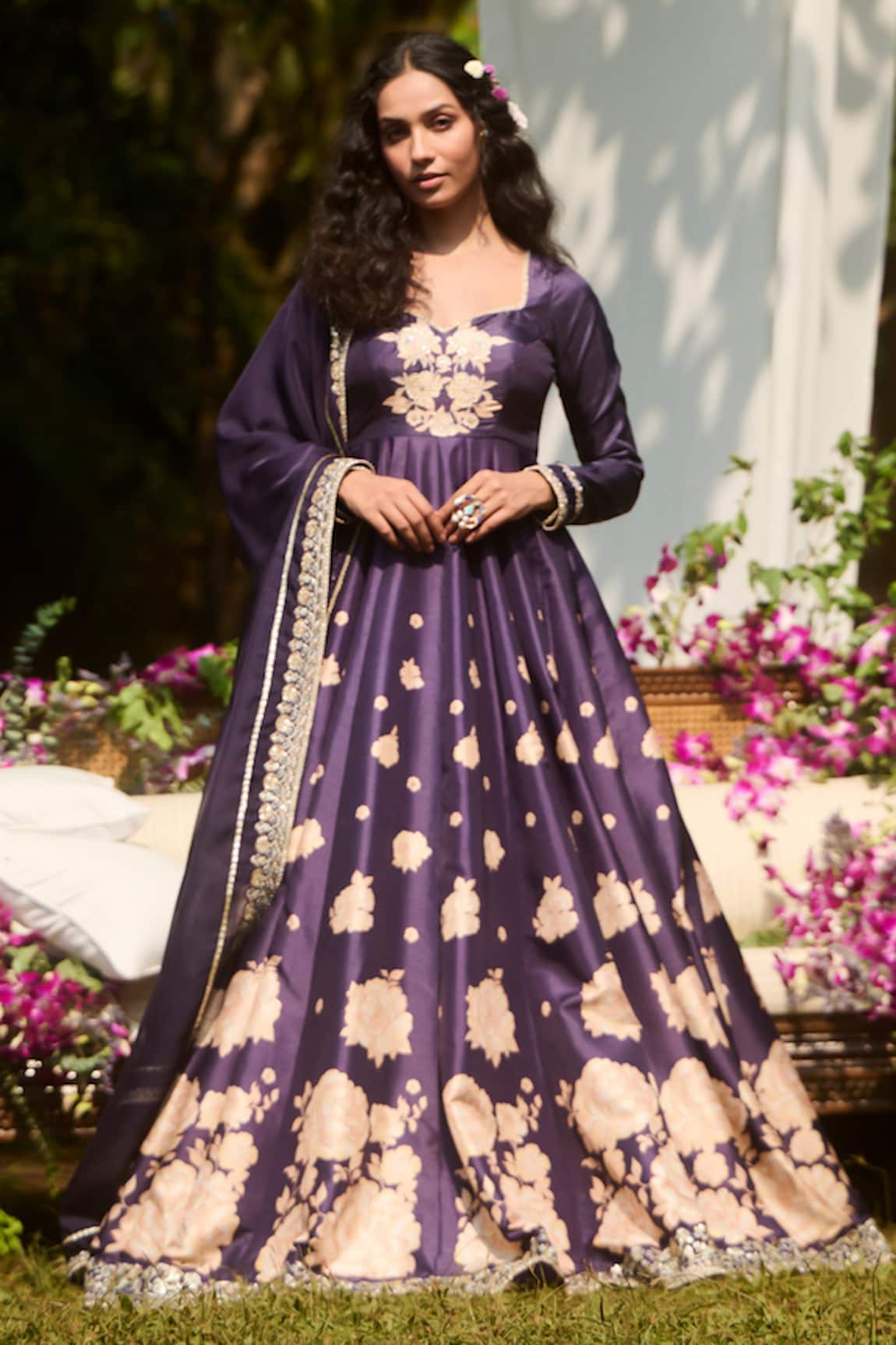 LASHKARAA Navy Blue Floral Anarkali Set 