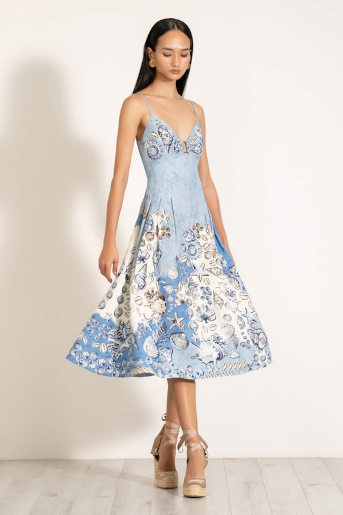 RANNA GILL Sky Blue Aria Pleated Midi Dress 