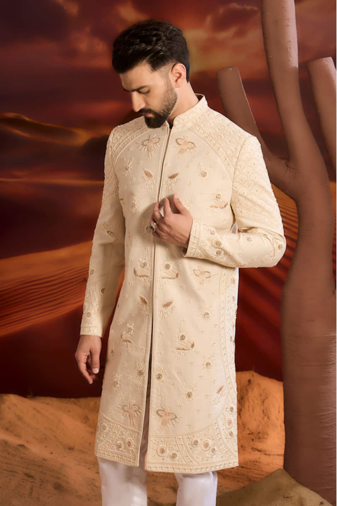 Kasbah Beige Designer Sherwani 