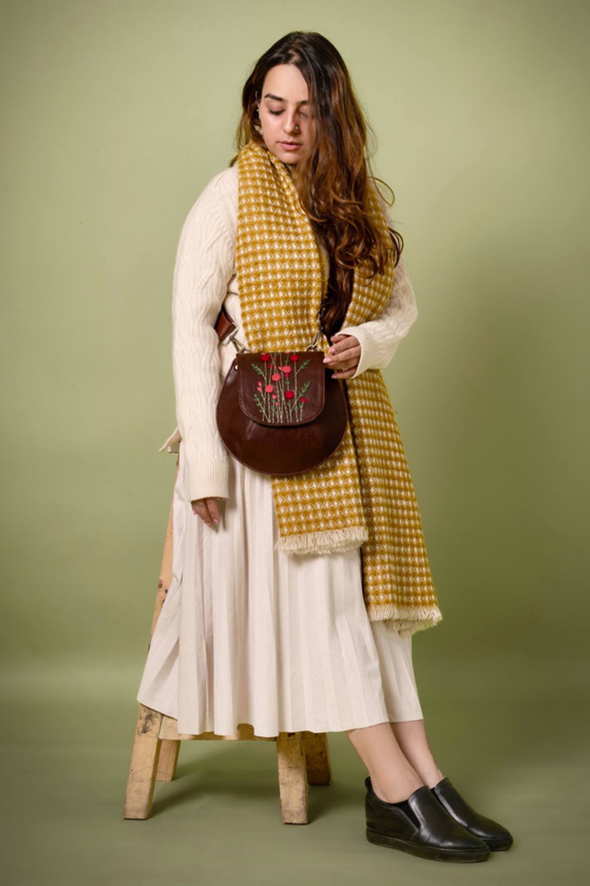 Miri Dark Brown Floral Embroidered Sling Bag 