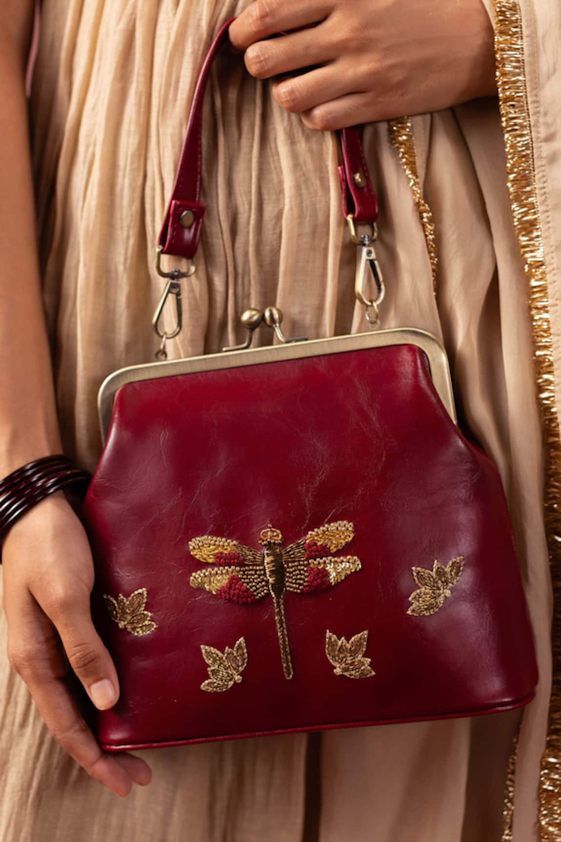 Miri Dragonfly Hand Embroidered Vintage Clutch 