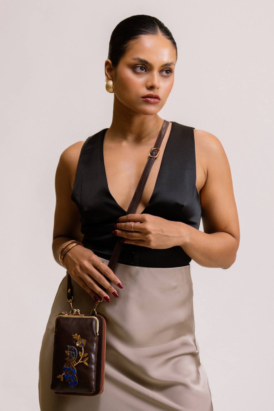 Miri Hand Embroidered Peacock Mobile Wallet Sling 