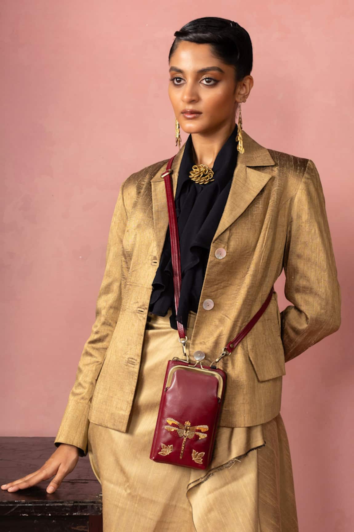 Miri Hand Embroidered Dragonfly Wallet Sling 