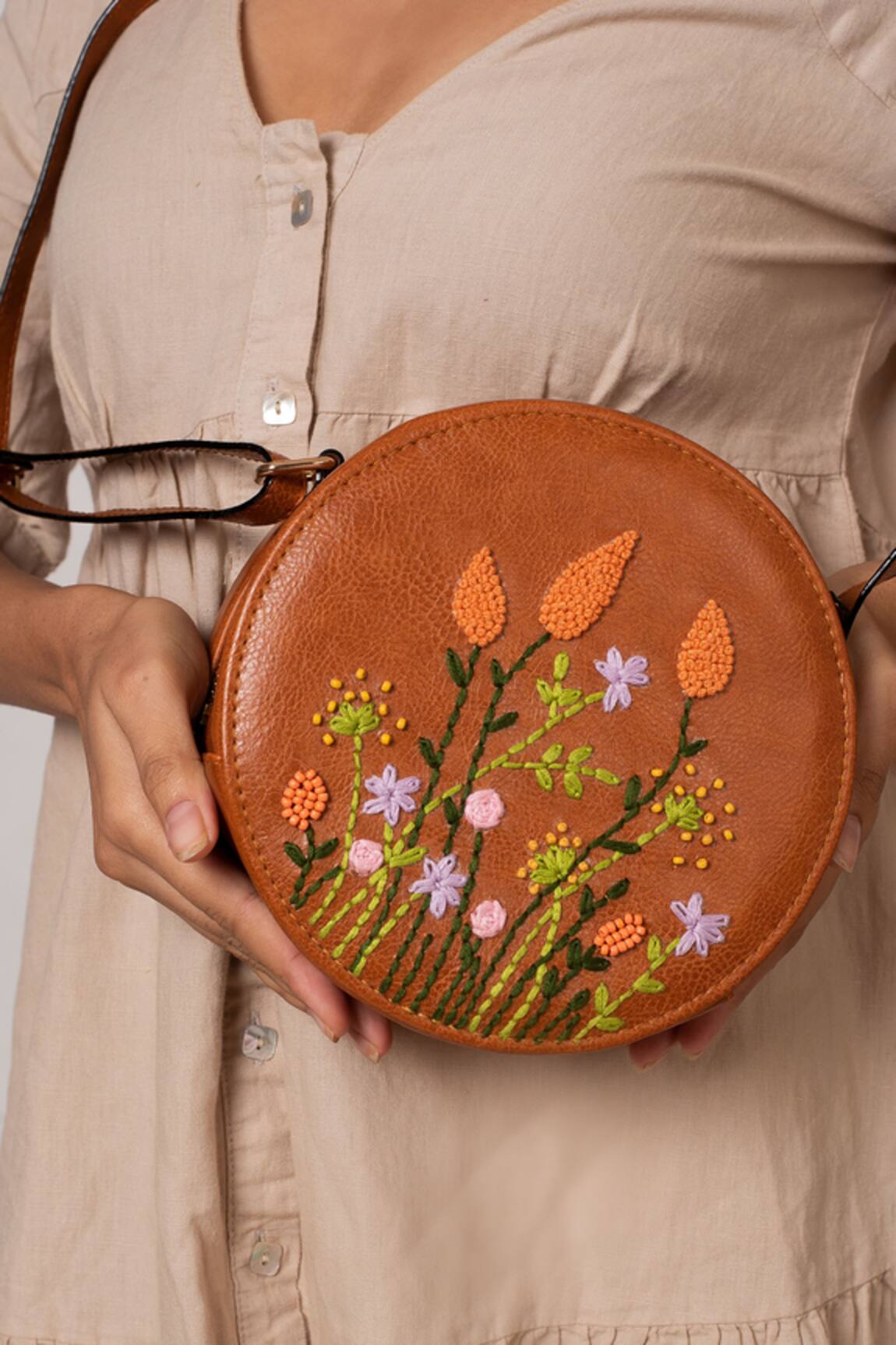 Miri Hand Embroidered Round Sling Bag