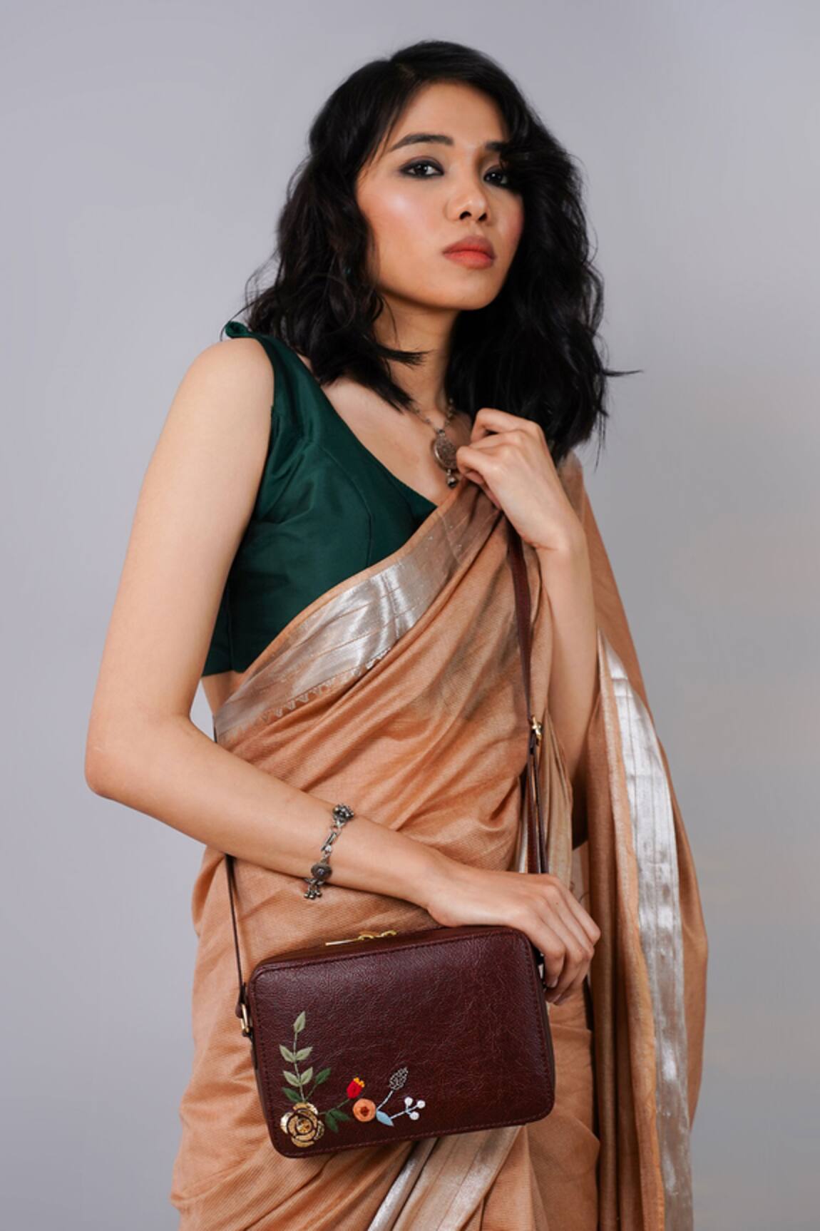Miri Hand Embroidered Golden Rose Sling Bag 