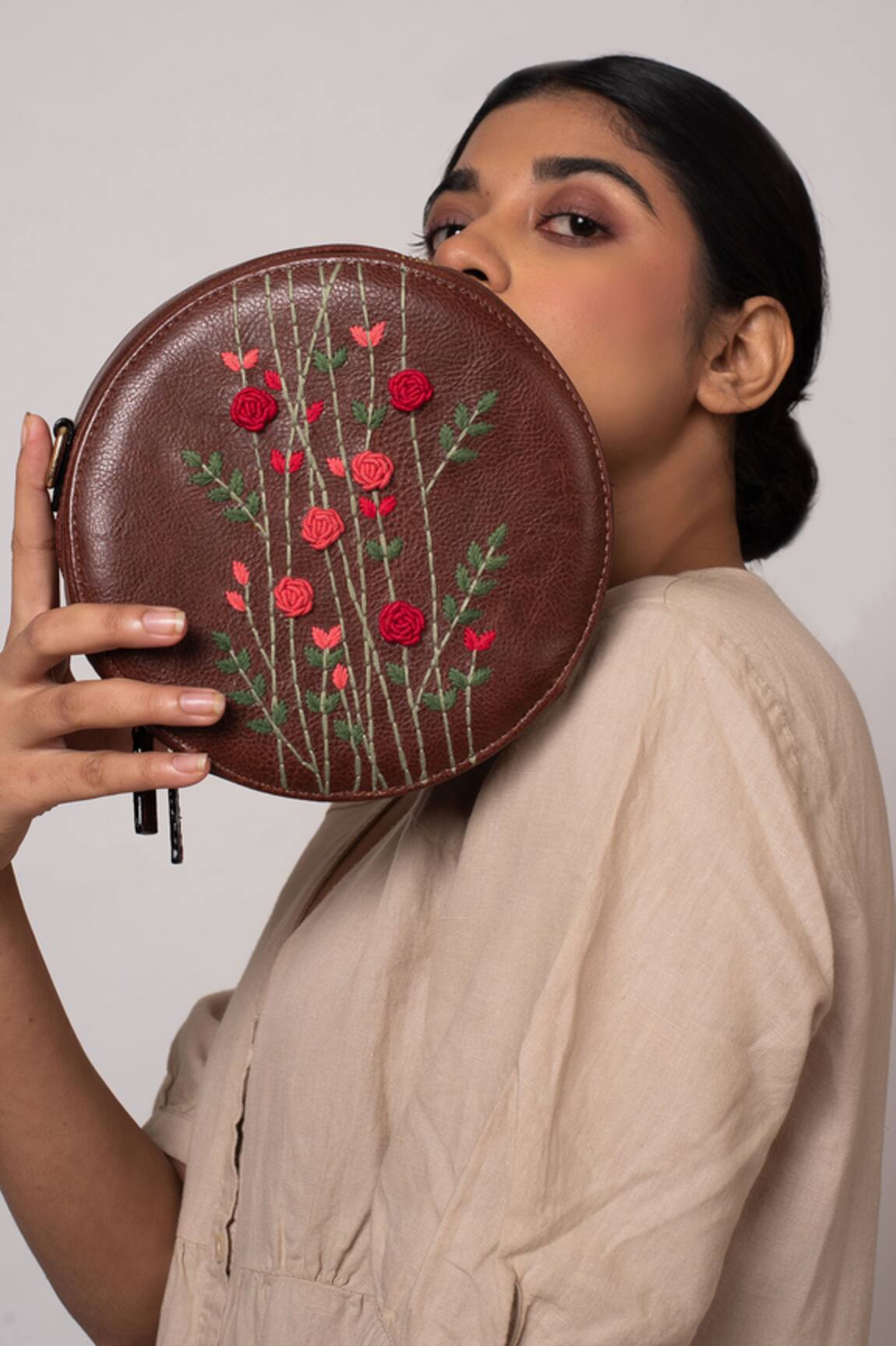 Miri Hand Embroidered Round Sling Bag 