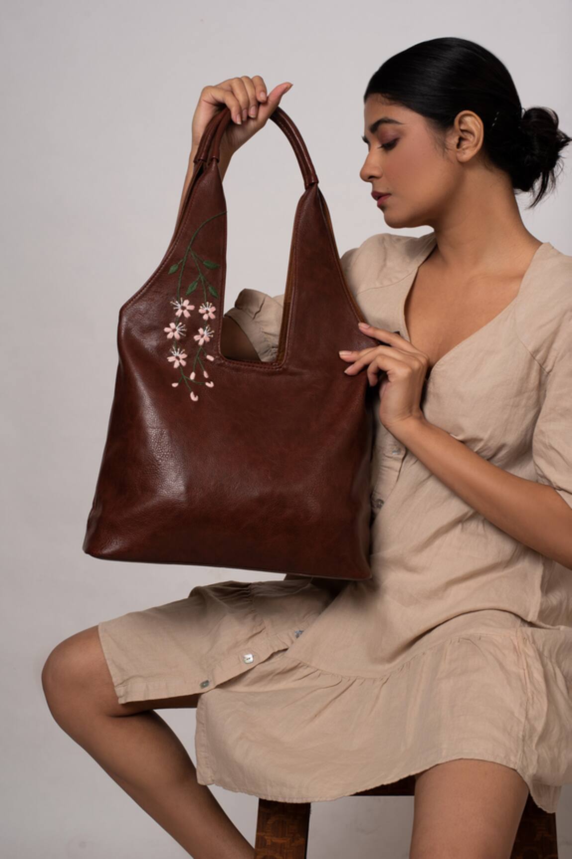 Miri Hand Embroidered Cherry Blossoms Tote Bag 