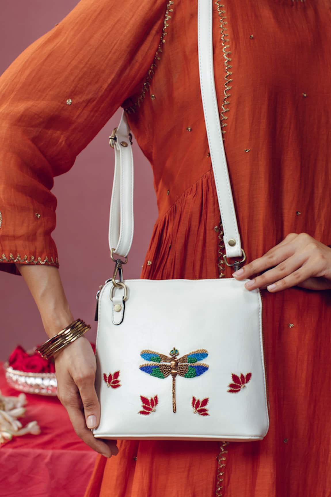 Miri Dragonfly Hand Embroidered Sling Bag 