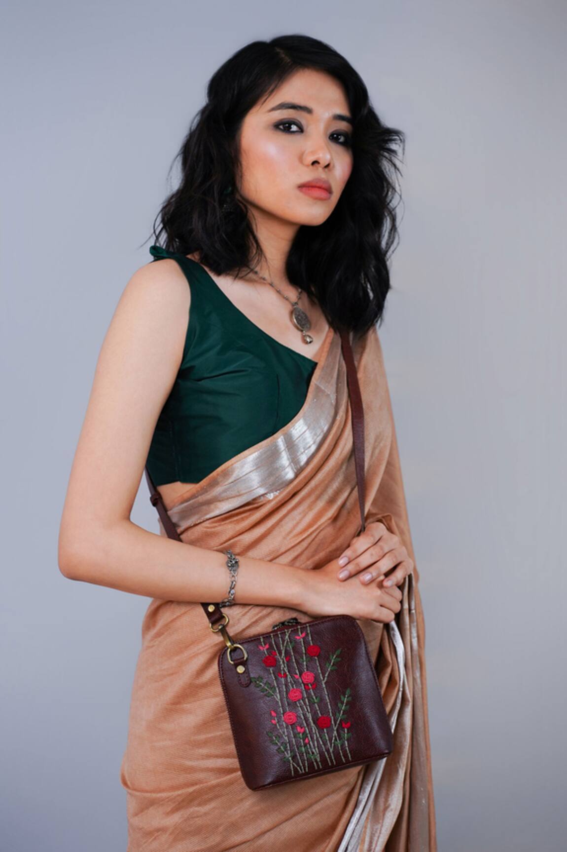 Miri Hand Embroidered Red Rosebuds Sling Bag 