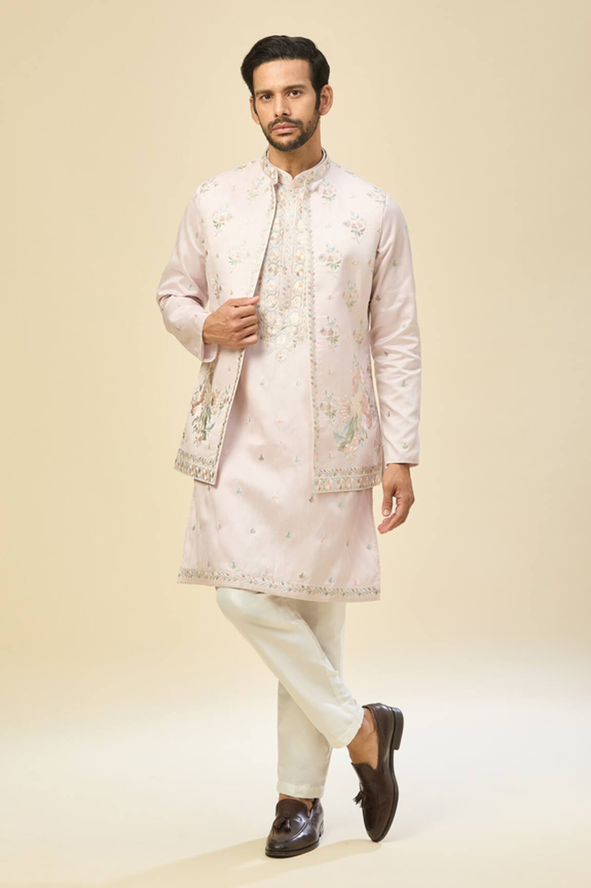 RNG Safawala Embroidered Pink Nehru Kurta Set 