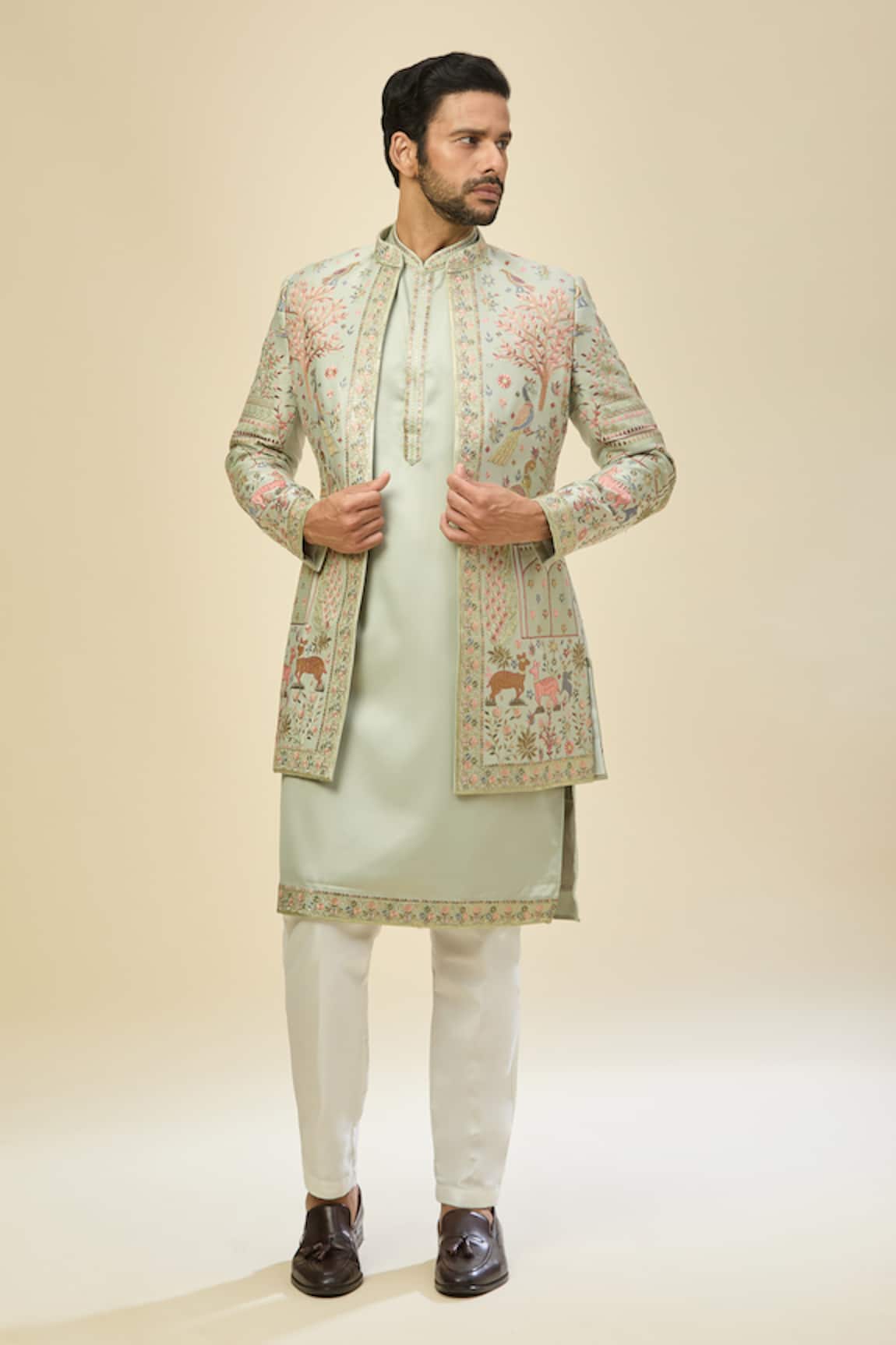 RNG Safawala Embroidered Green Sherwani Set 