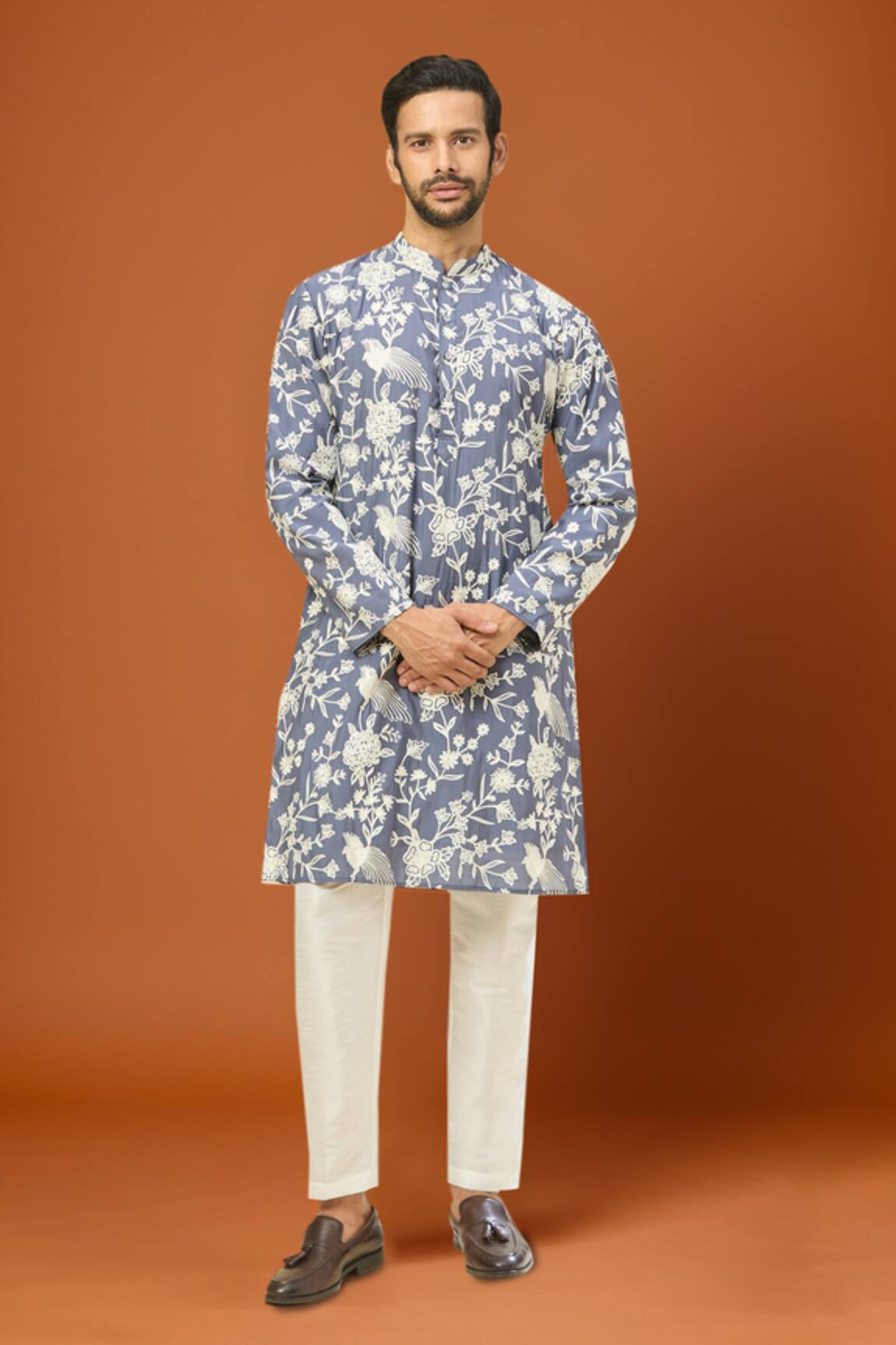 RNG Safawala Blue Floral Embroidered Kurta Set 