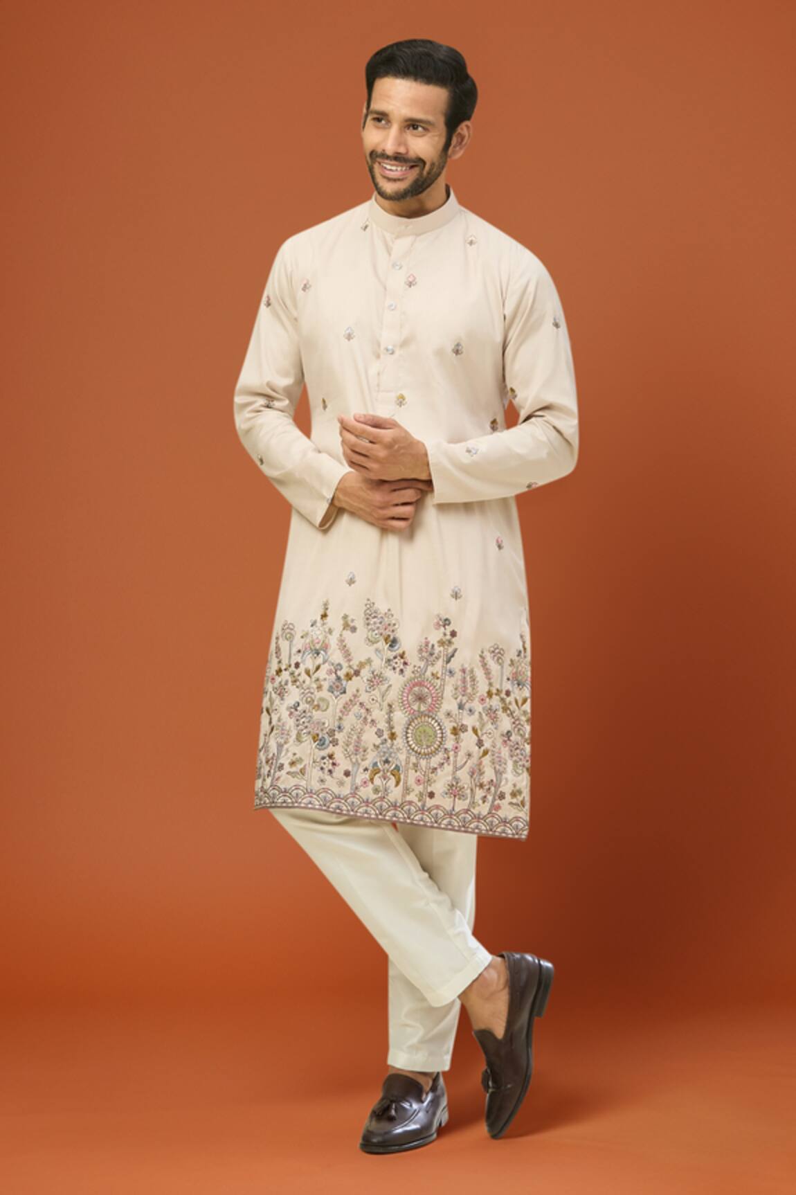 RNG Safawala Beige Embroidered Kurta Set 