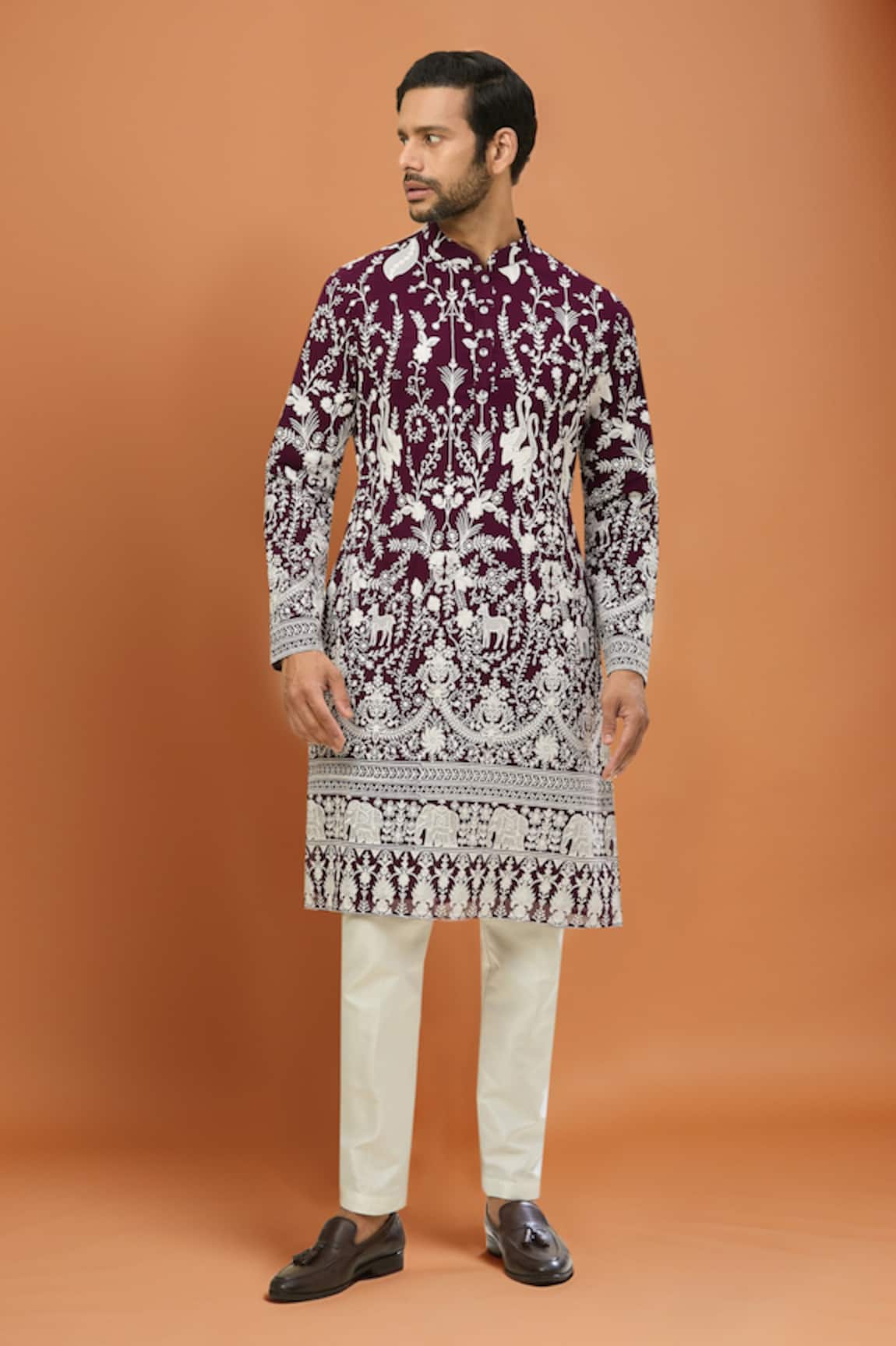 RNG Safawala Wine Embroidered Kurta Set 