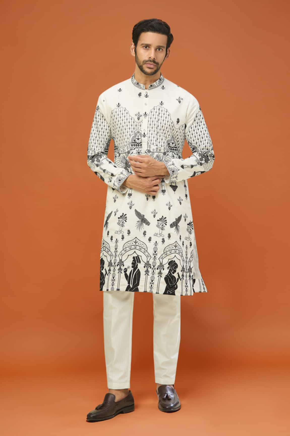 RNG Safawala Embroidered White Dupion Silk Kurta Set 