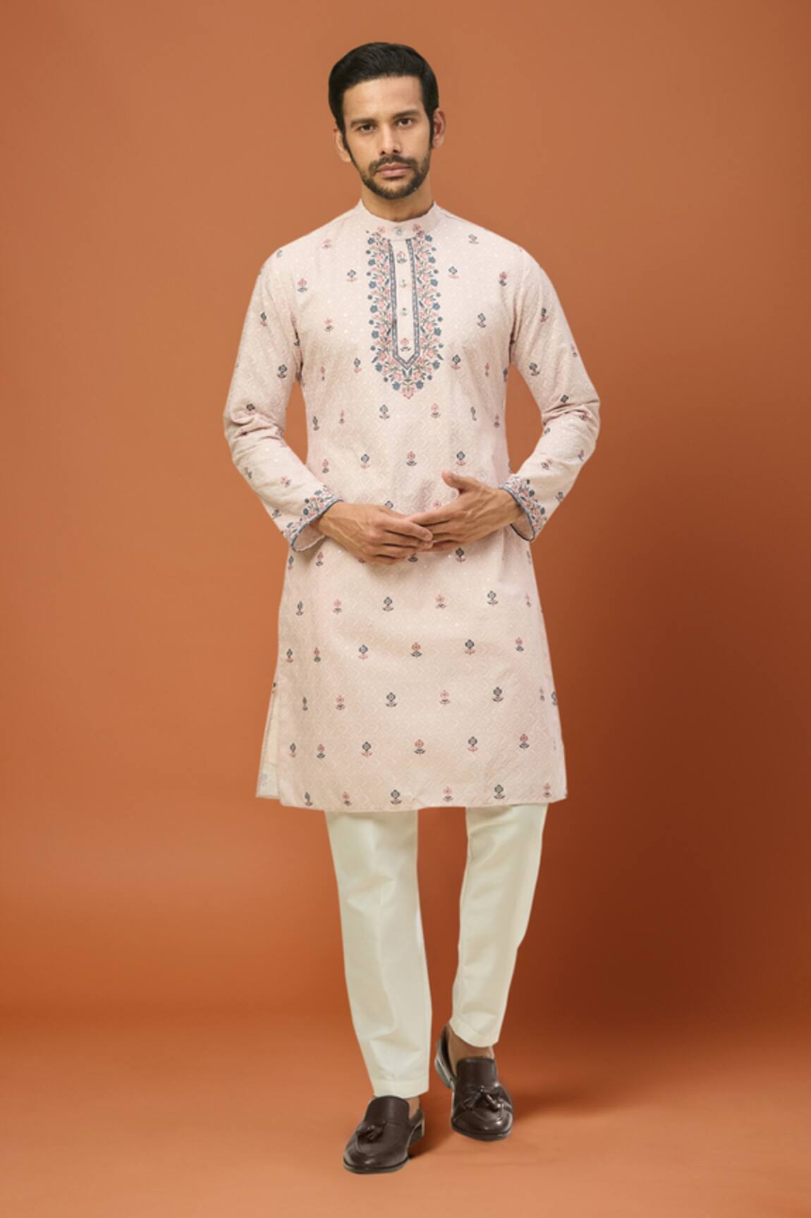 RNG Safawala Peach Embroidered Kurta Set 