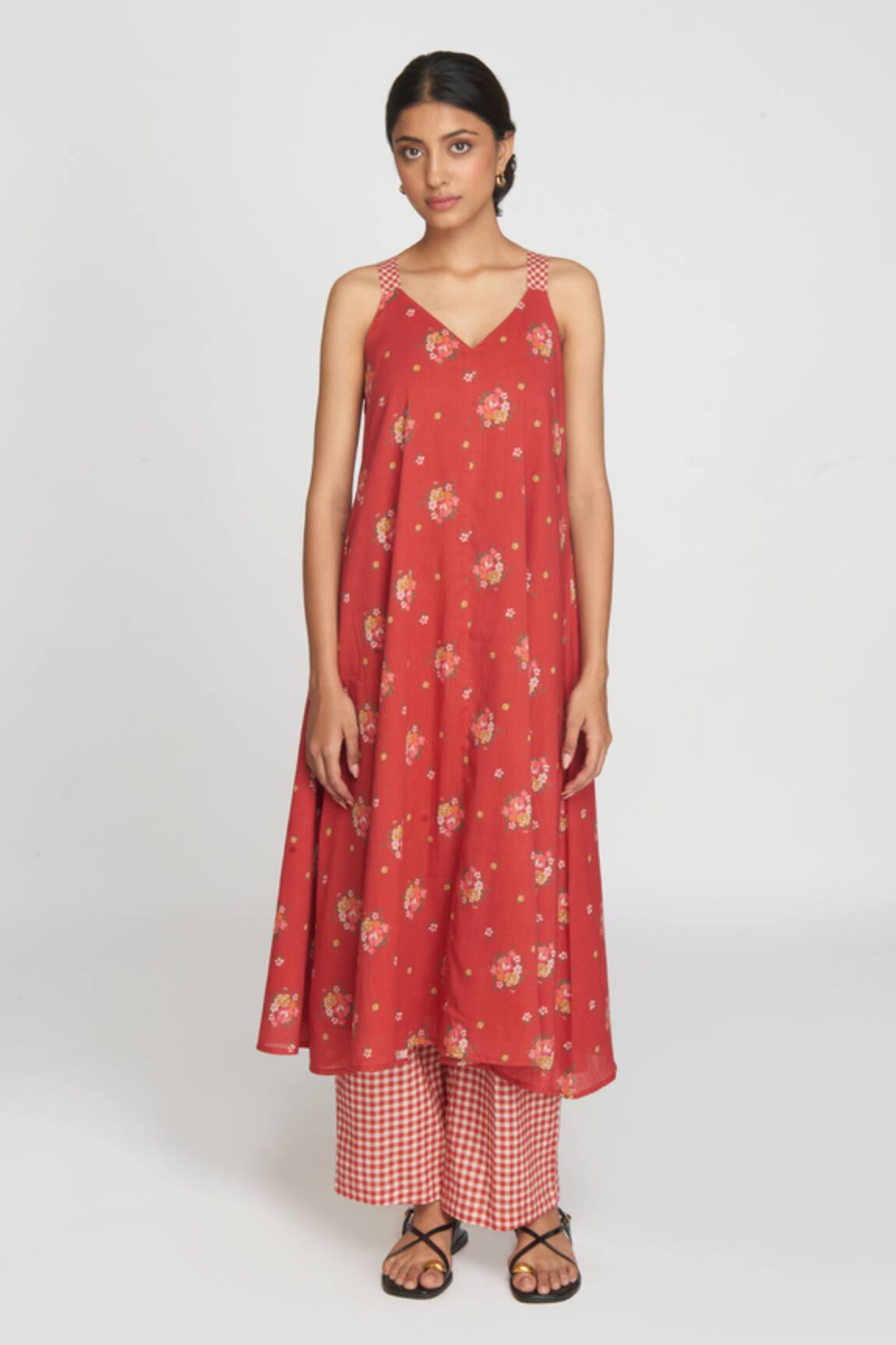 Sinjhar Red Floral Printed Kurta Set 