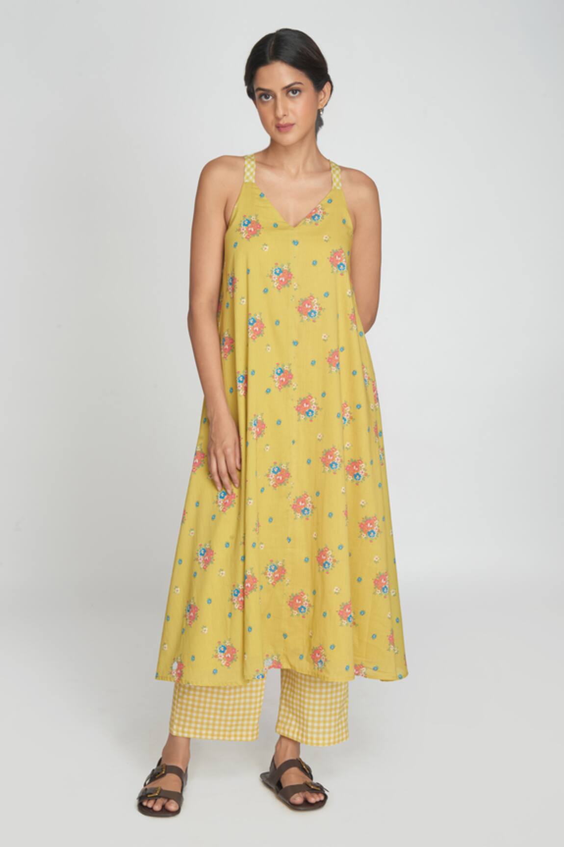 Sinjhar Floral Print Yellow Kurta Set 