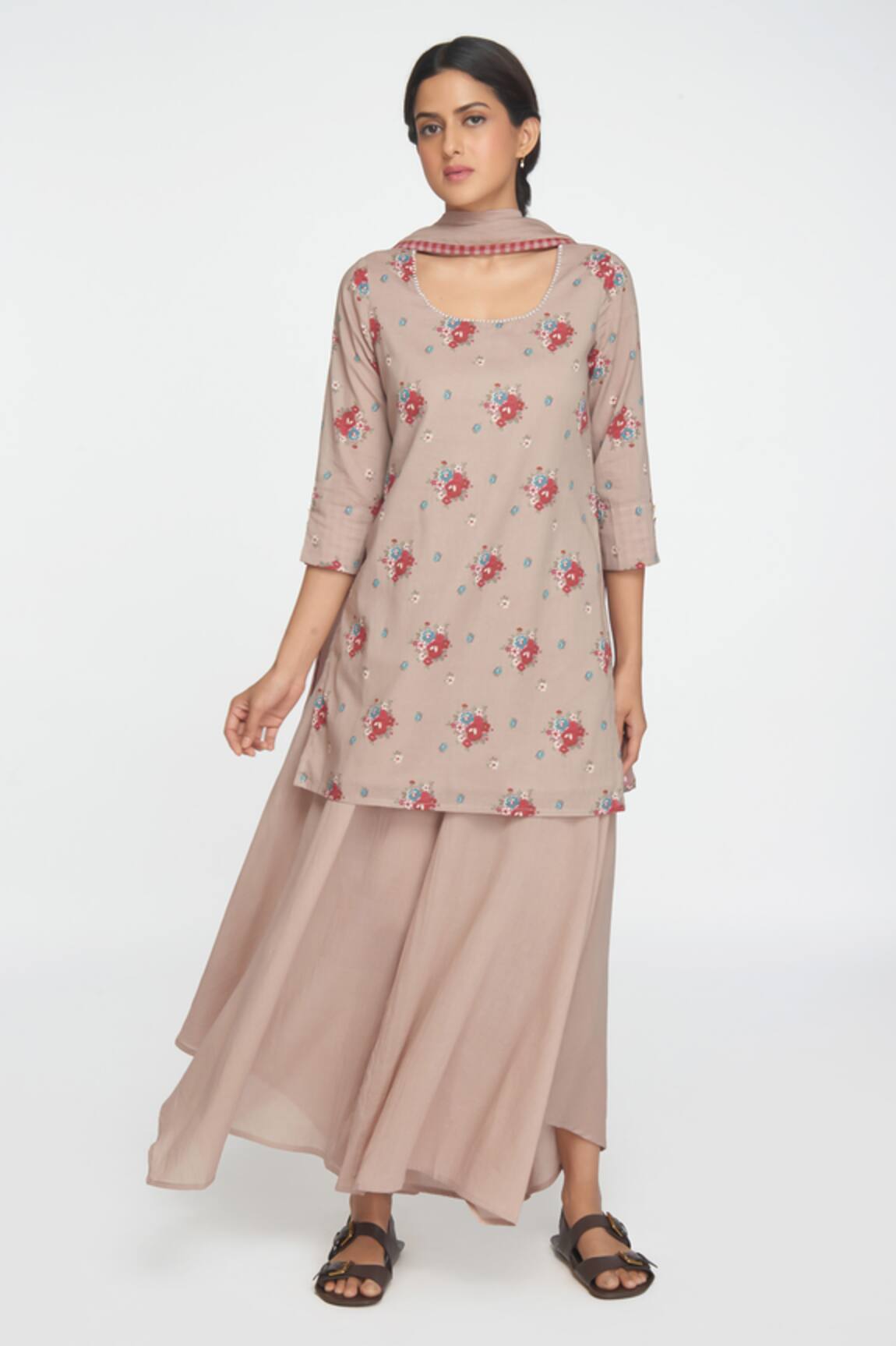 Sinjhar Beige Floral Print Kurta Set 