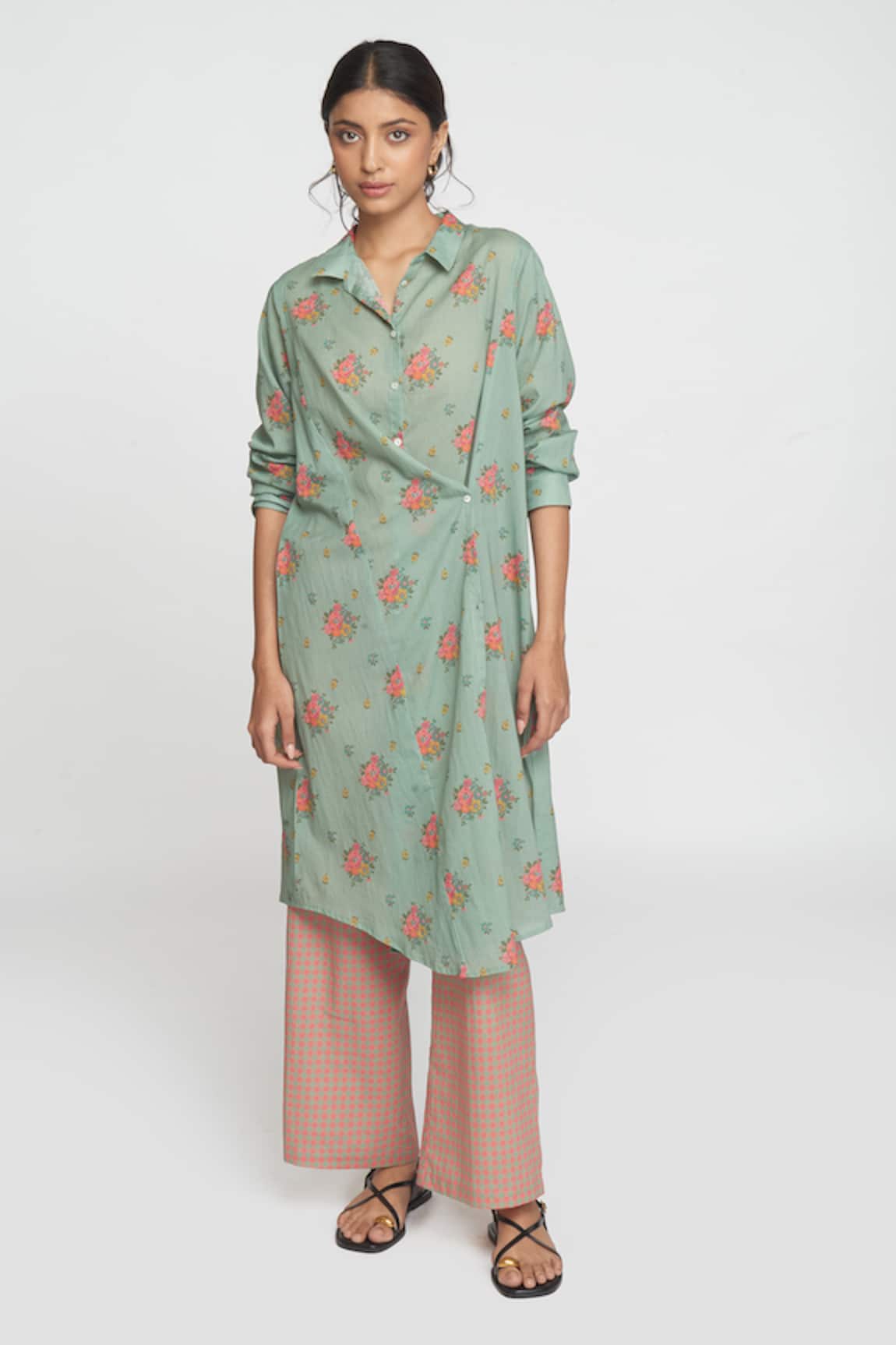 Sinjhar Dull Teal Printed Kurta & Pant Set 