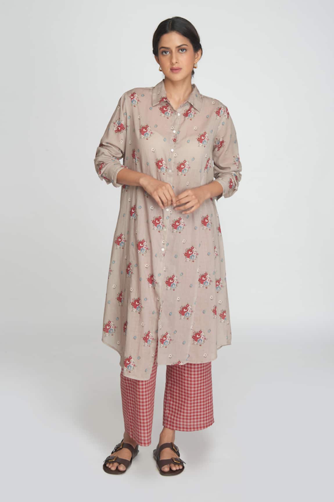 Sinjhar Beige Floral Printed Kurta Set 