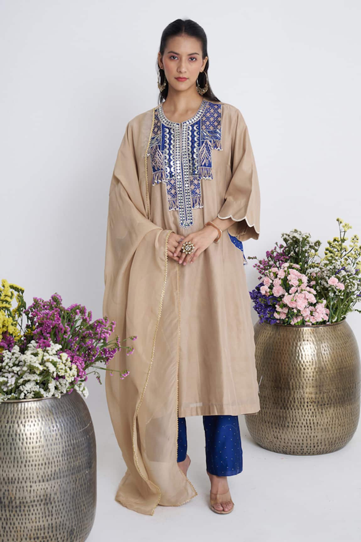 Siyona by Ankurita Beige Chaand Baresham Kurta Set 