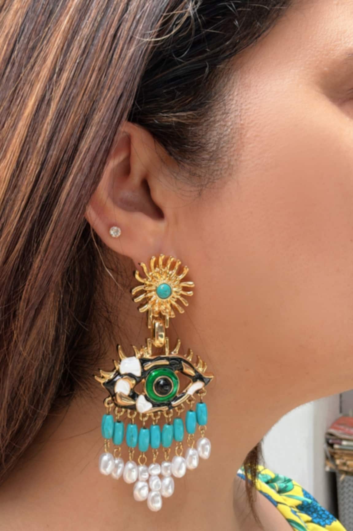 Studio6 Jewels Gold Finish Blue Eye Danglers 