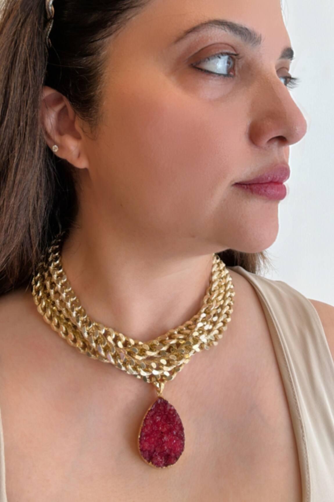 Studio6 Jewels Gold Finish Red Pendant Necklace 