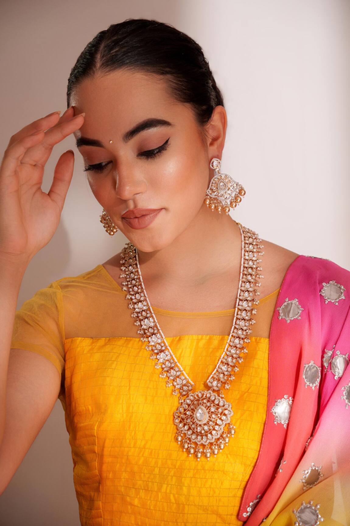 ZEVAR BY GEETA Gold Finish Kundan Polki Necklace Set 