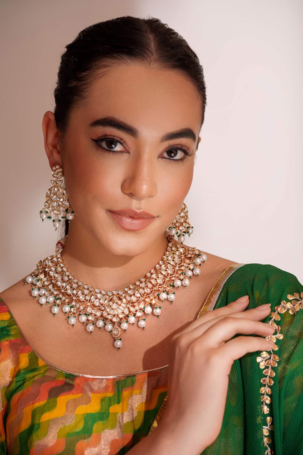 ZEVAR BY GEETA Gold Kundan Polki Necklace & Earring Set 