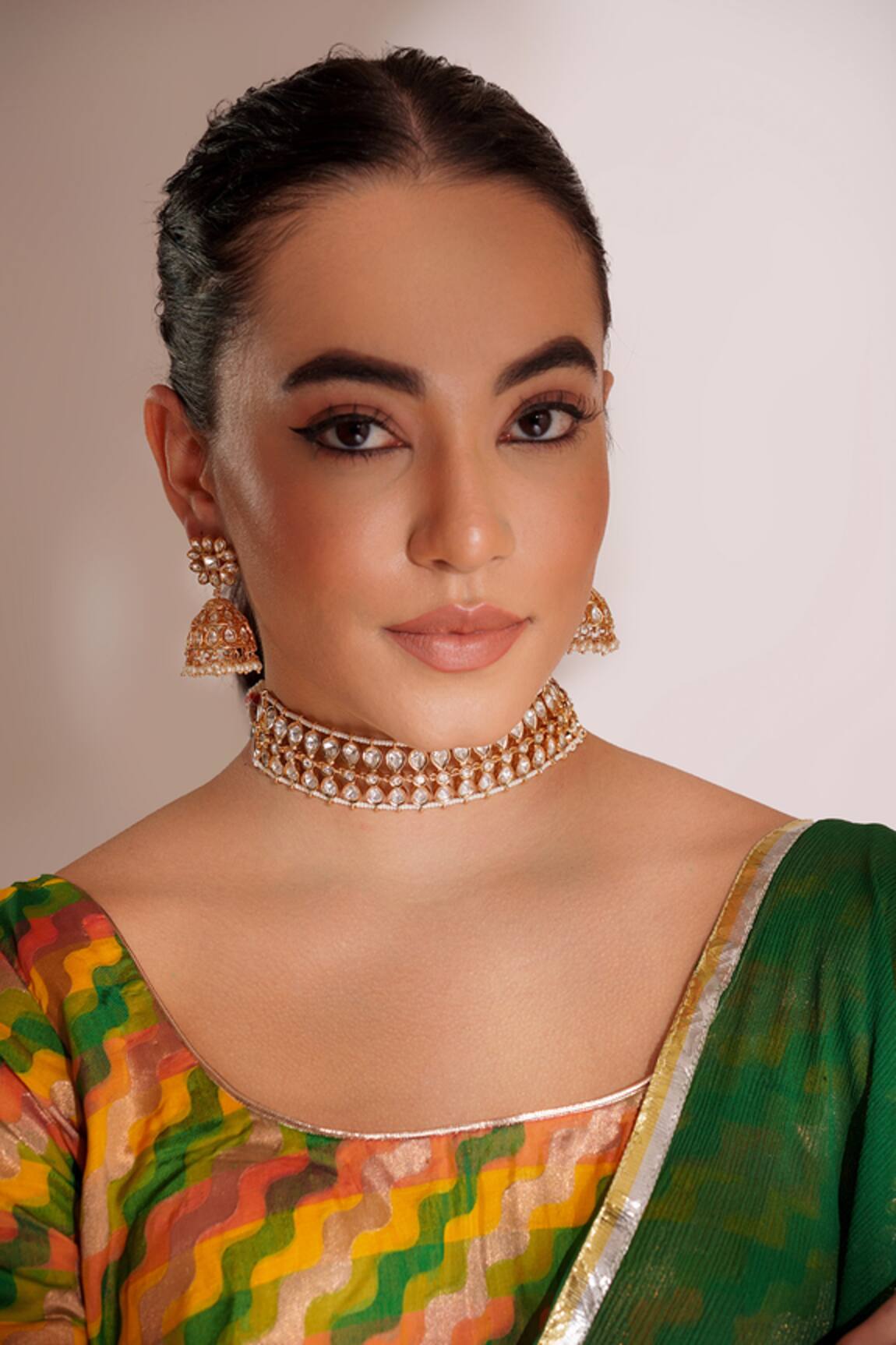 ZEVAR BY GEETA Kundan Polki Gold Finish Jewellery Set 