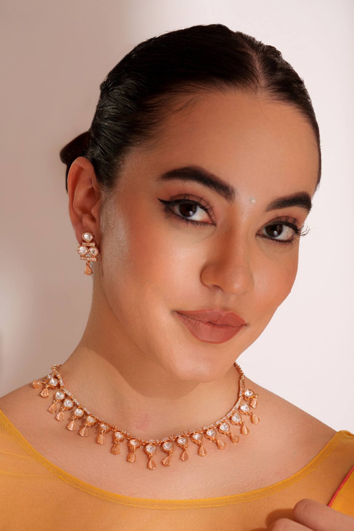 ZEVAR BY GEETA Kundan Polki Gold Finish Necklace Set 