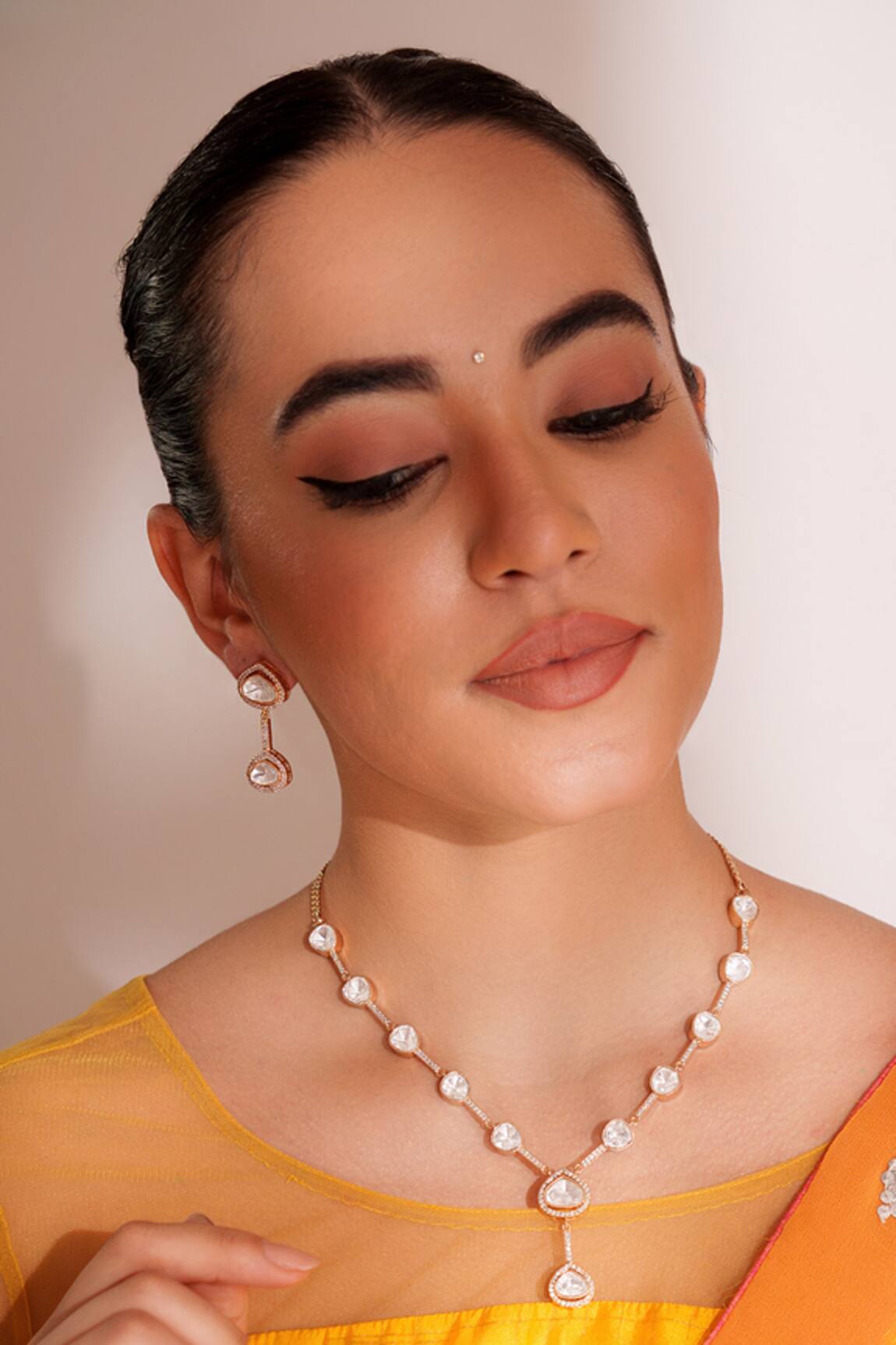 ZEVAR BY GEETA Gold Kundan Polki Necklace & Earring Set 