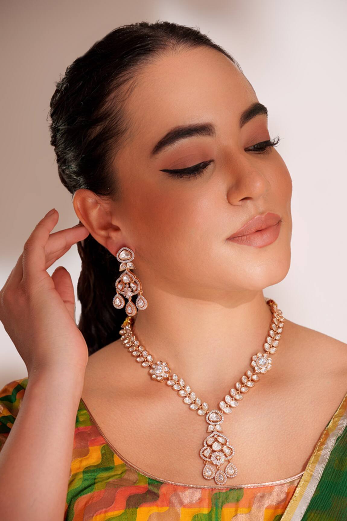 ZEVAR BY GEETA Gold Kundan Polki Necklace & Earring Set 