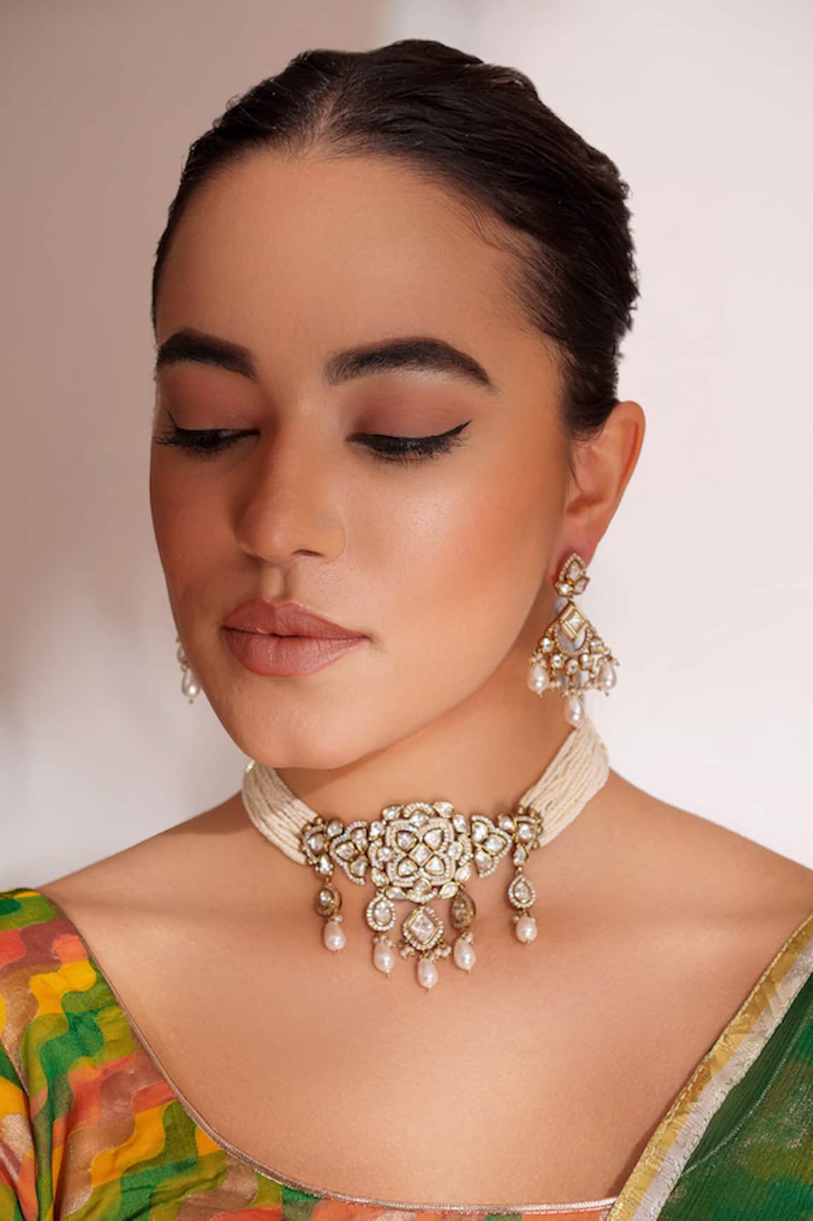 ZEVAR BY GEETA Kundan Polki Designer Necklace & Earrings Set 