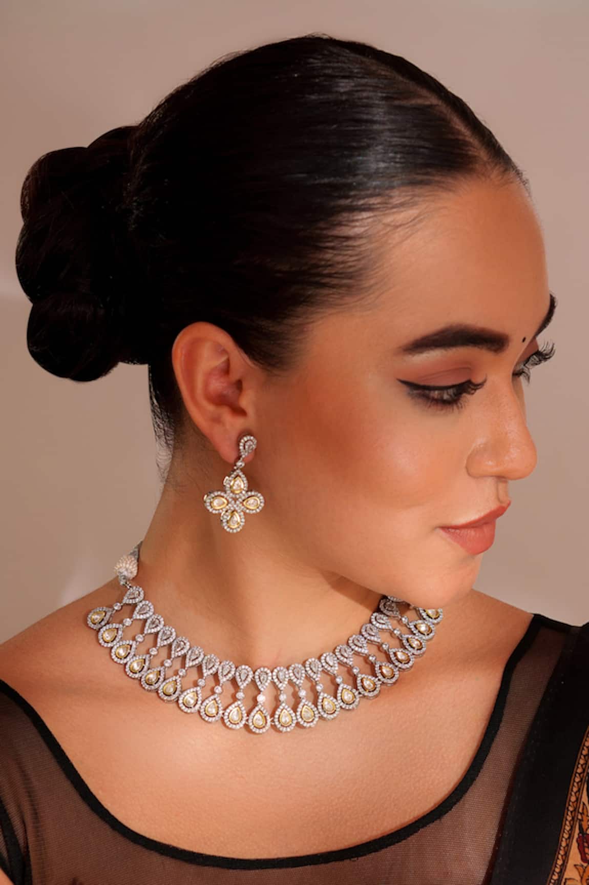 ZEVAR BY GEETA Designer Two Tone Finish Jewellery Set 