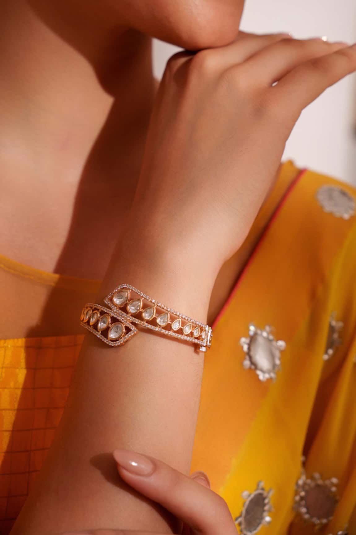 ZEVAR BY GEETA Designer Gold Finish Kundan Bracelet 
