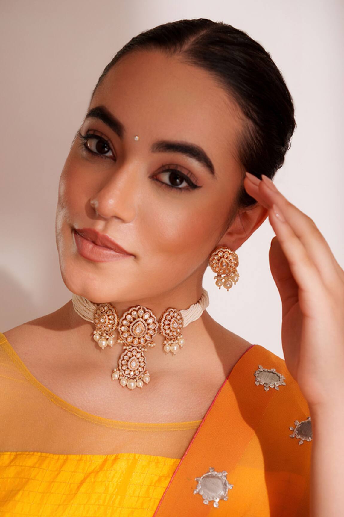 ZEVAR BY GEETA Kundan Polki Gold Finish Jewellery Set 