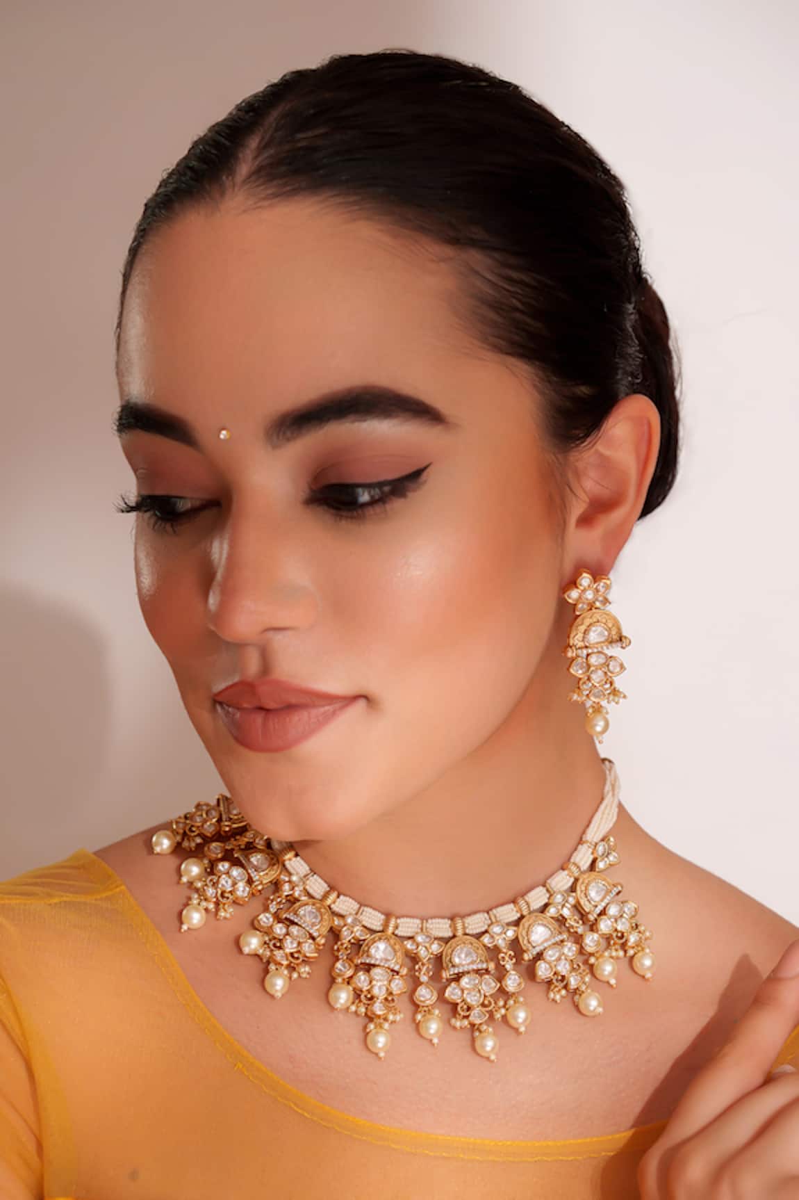 ZEVAR BY GEETA Kundan Polki Gold Finish Jewellery Set 