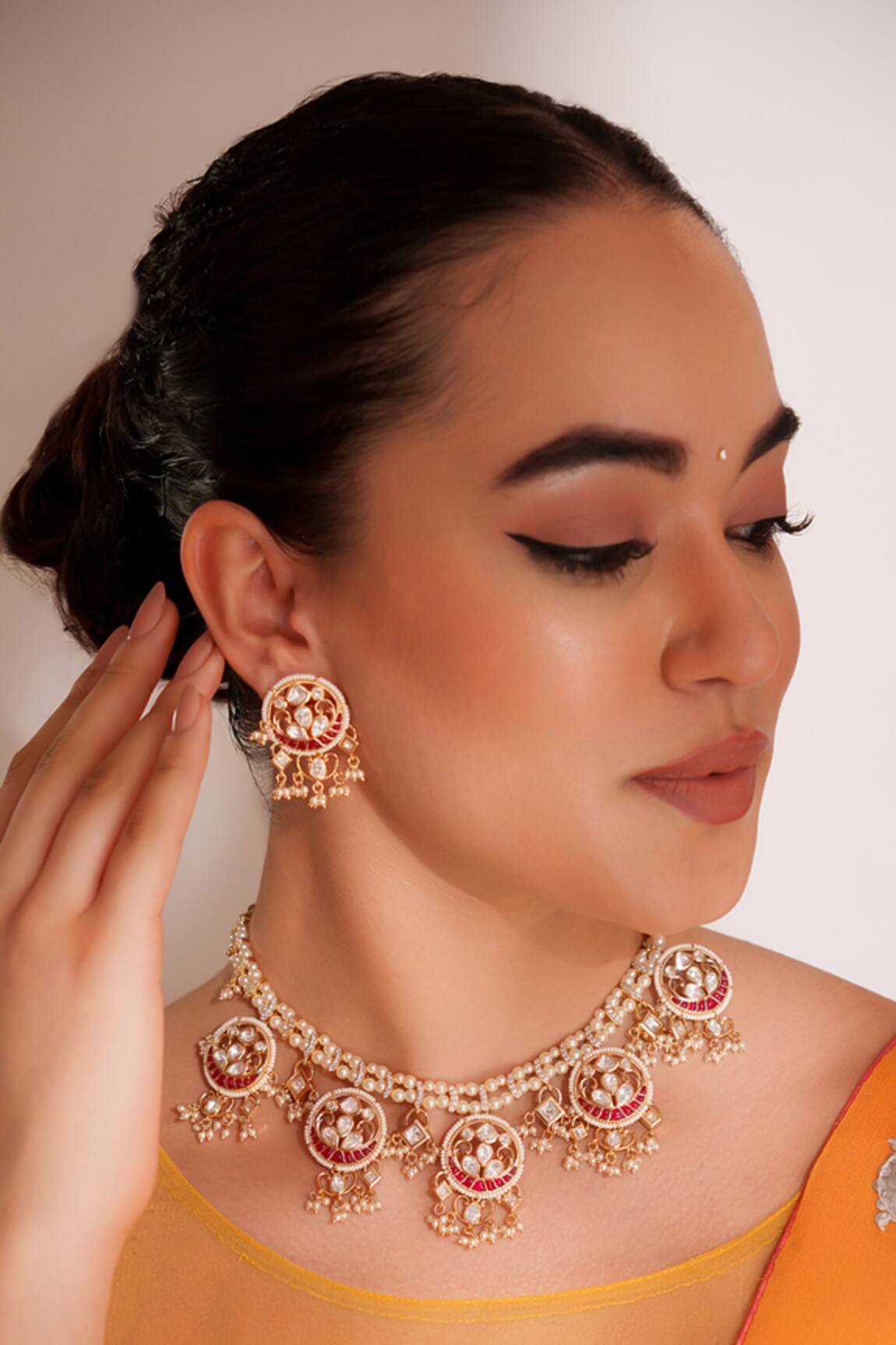 ZEVAR BY GEETA Kundan Polki Designer Necklace & Earrings Set 