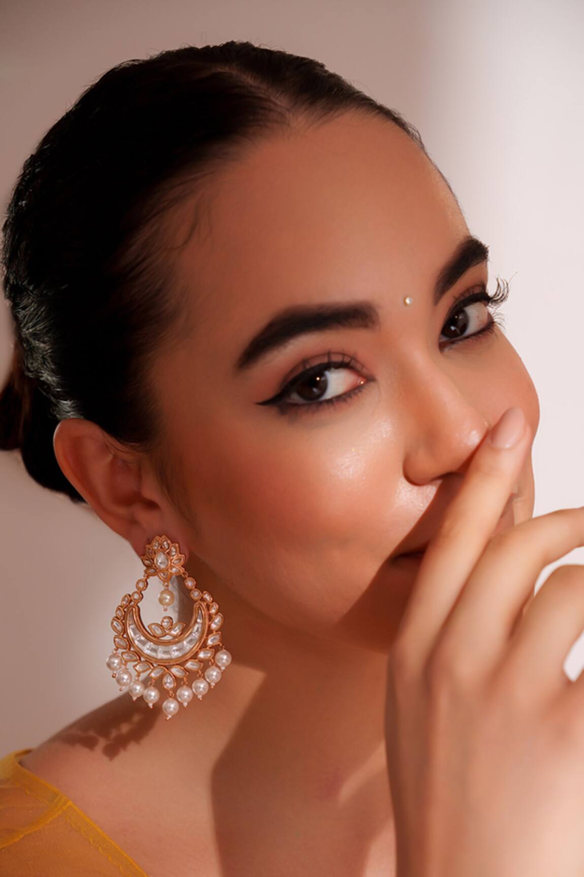 ZEVAR BY GEETA Gold Finish Kundan Chandbali Earrings 