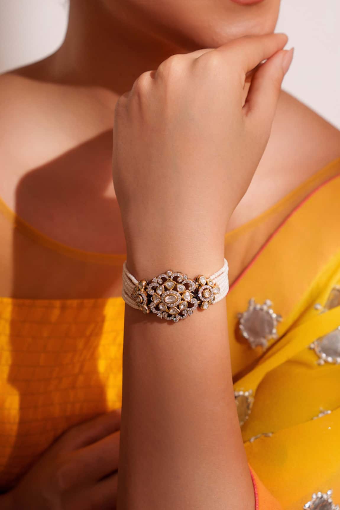 ZEVAR BY GEETA Gold Finish Kundan Polki Bracelet 