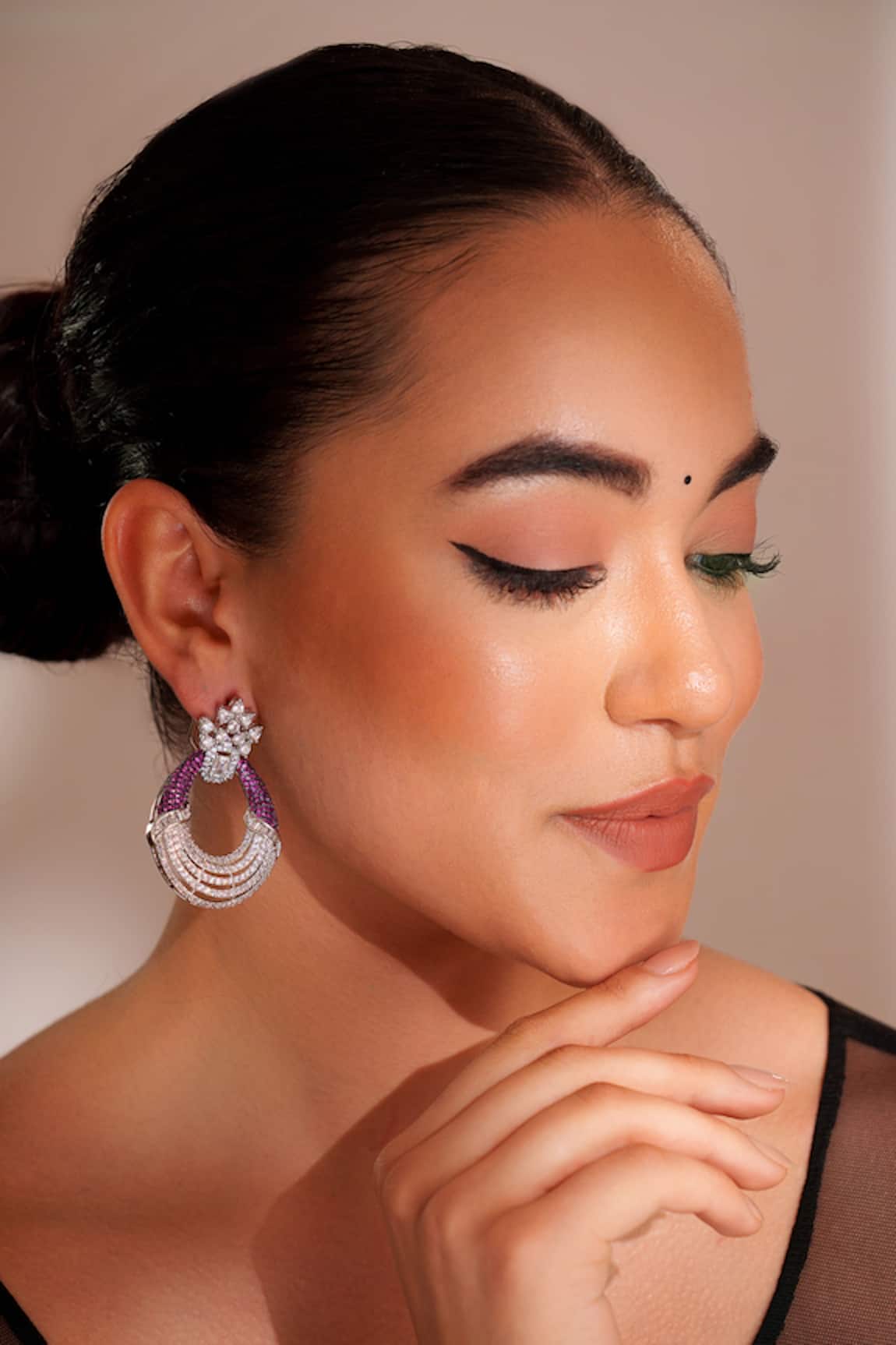 ZEVAR BY GEETA Contemporary Purple Faux Diamond Earrings 