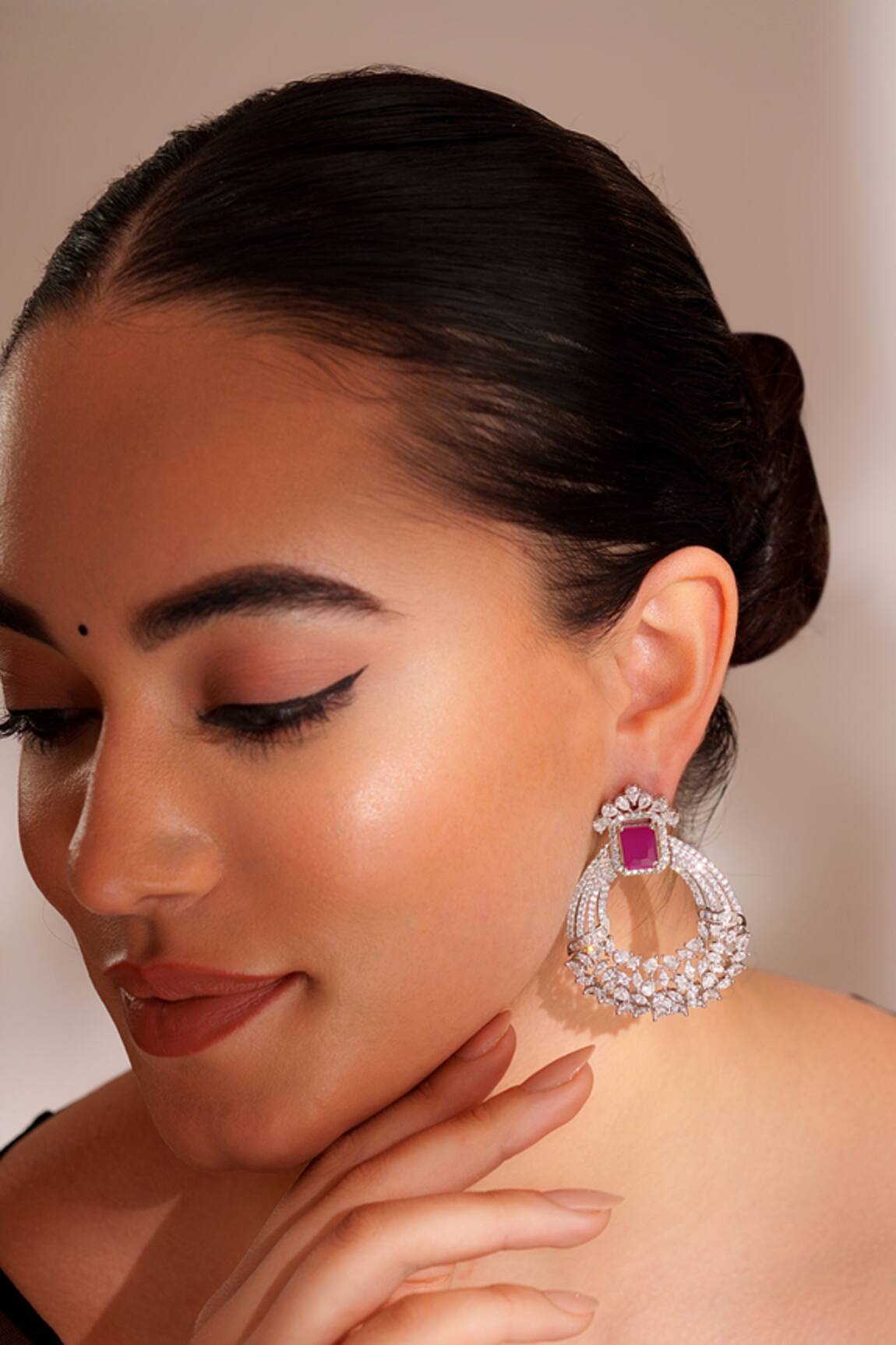 ZEVAR BY GEETA Contemporary Hoop Earrings with Faux Diamonds 