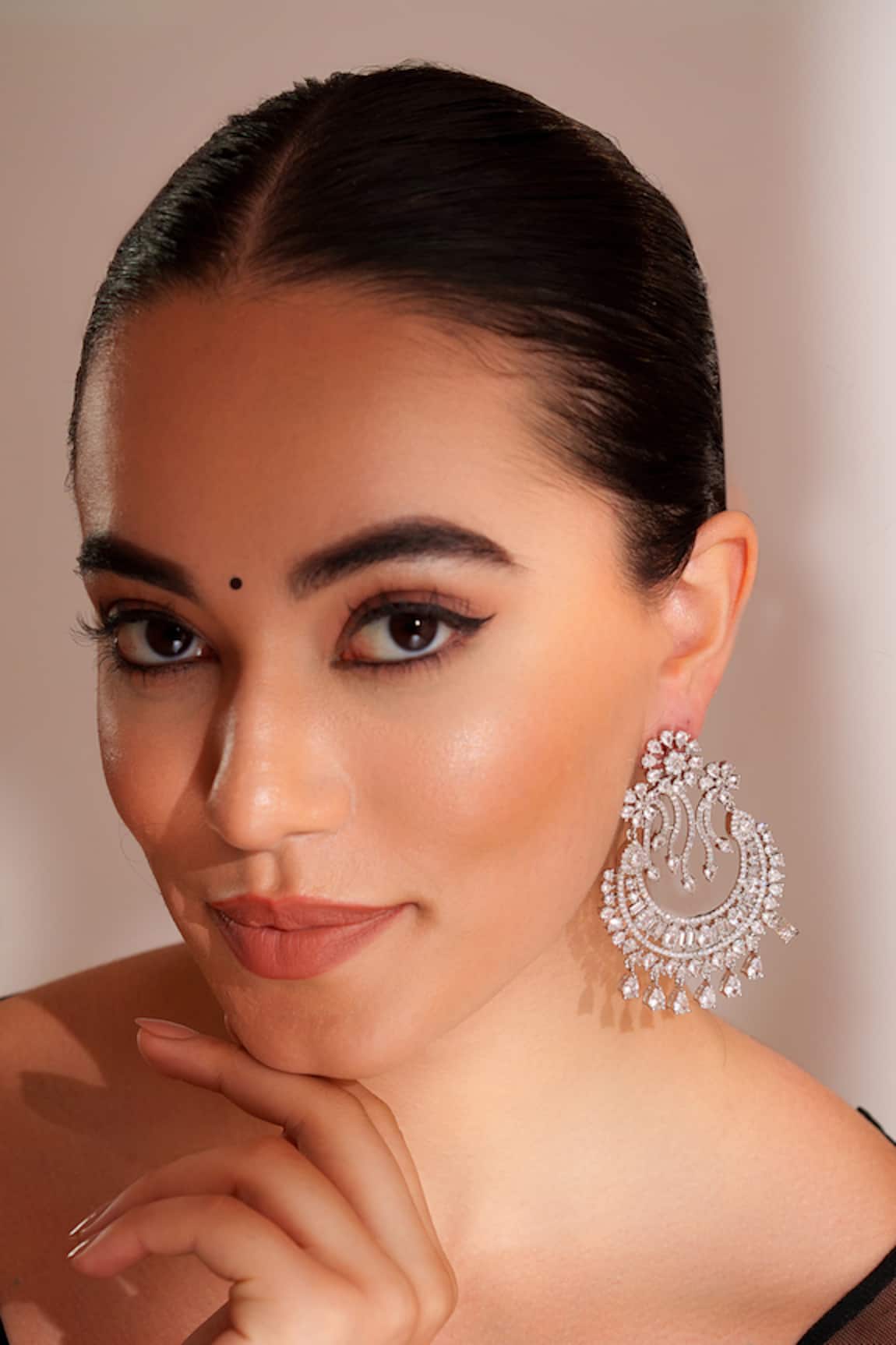 ZEVAR BY GEETA Designer Faux Diamond Chandbali Earrings 