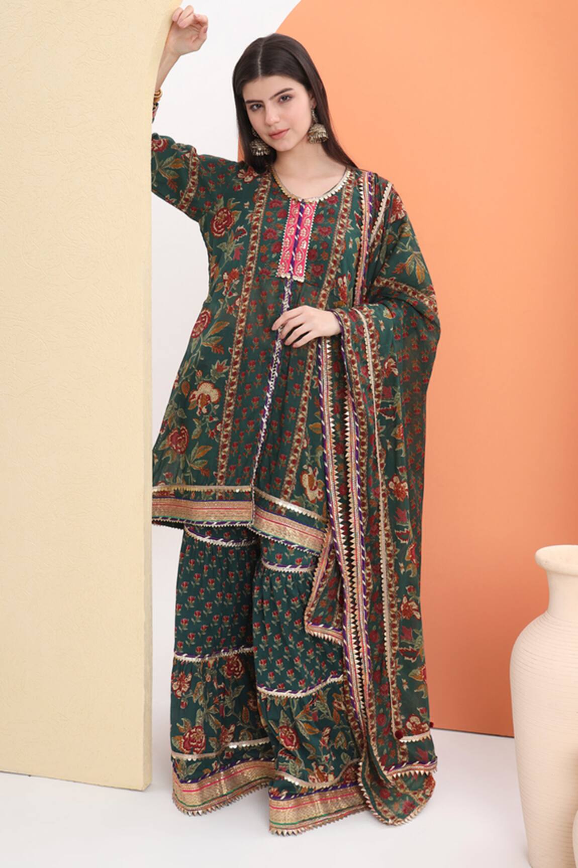 MINIME ORGANICS Bottle Green Printed Kurta Set 