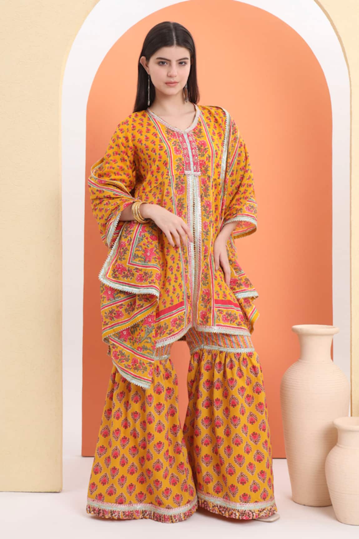 MINIME ORGANICS Yellow Orange Printed Kurta Set 