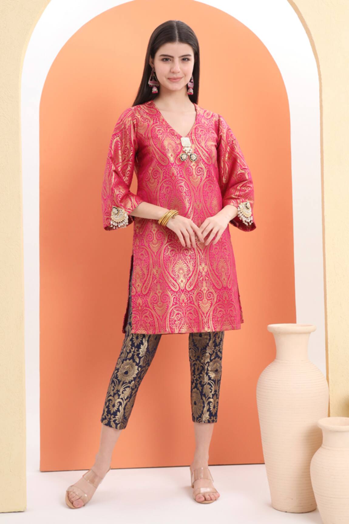 MINIME ORGANICS Designer Woven Kurta Set 