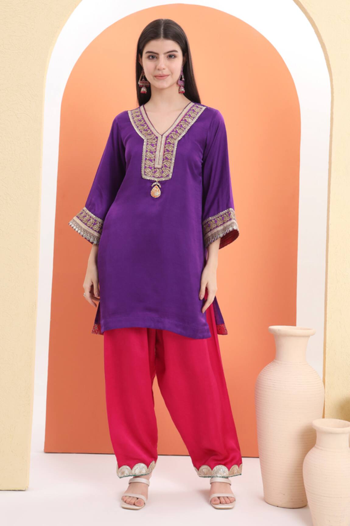 MINIME ORGANICS Purple & Pink Designer Kurta Set 