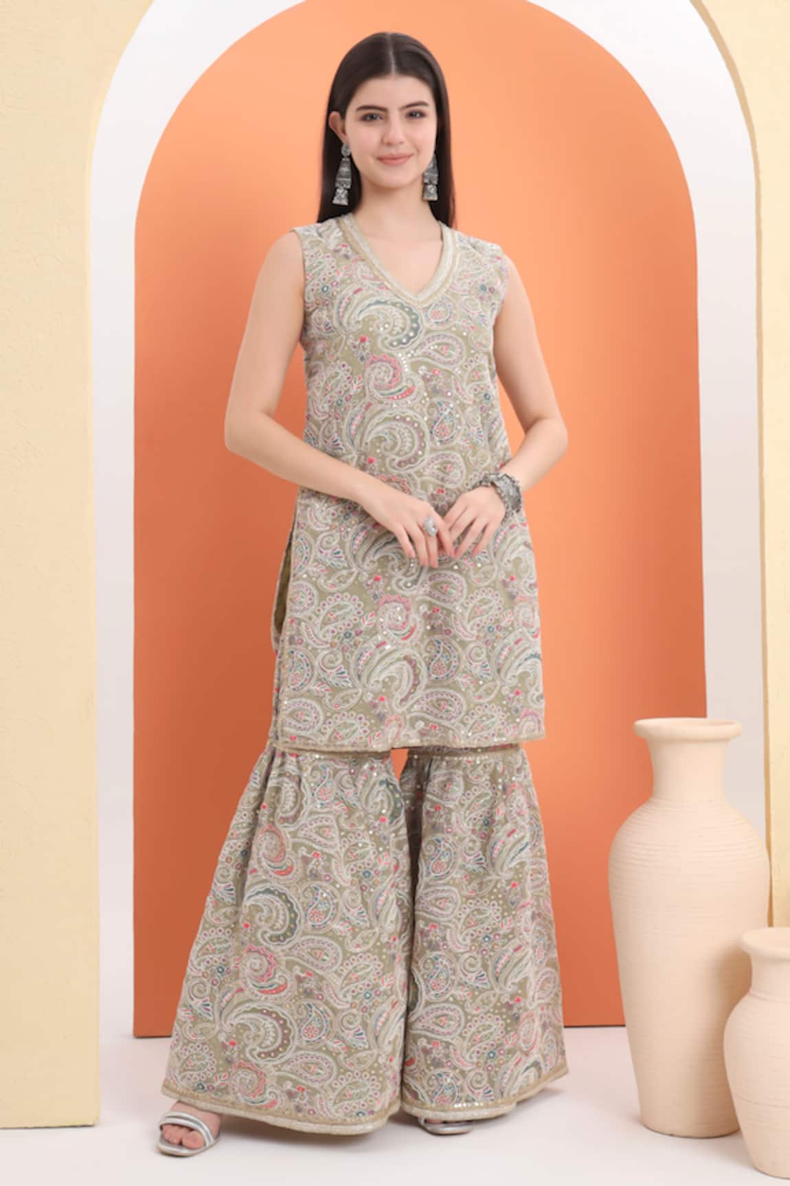 MINIME ORGANICS Pista Green Embroidered Kurta Set 